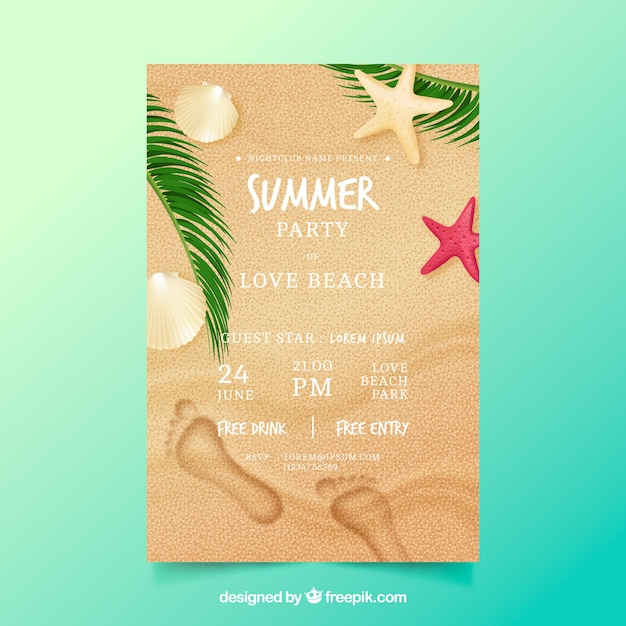 Summer party flyer in realistic style