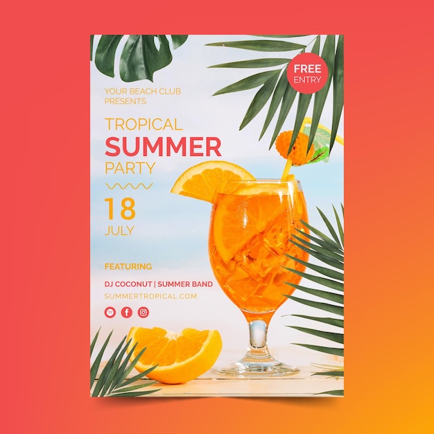 Summer party flyer template with cocktail