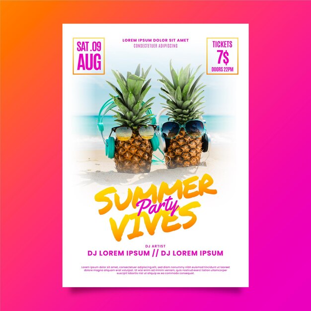 Summer party flyer template with photo