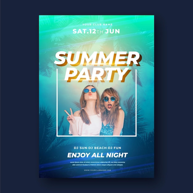 Free vector summer party flyer template with picture