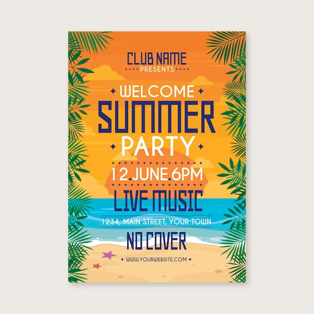 Free vector summer party flyer template