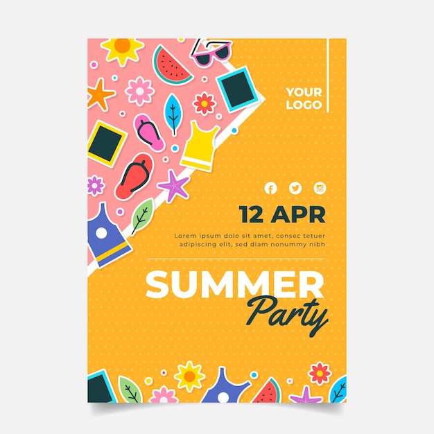 Free vector summer party flyer template