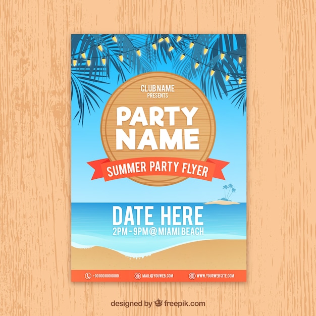 Free vector summer party flyer with beach view