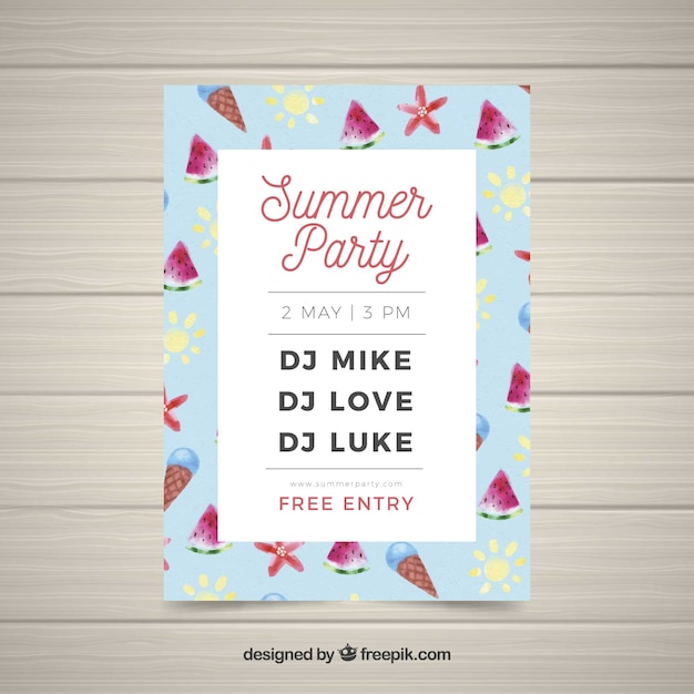 Free vector summer party flyer with food pattern