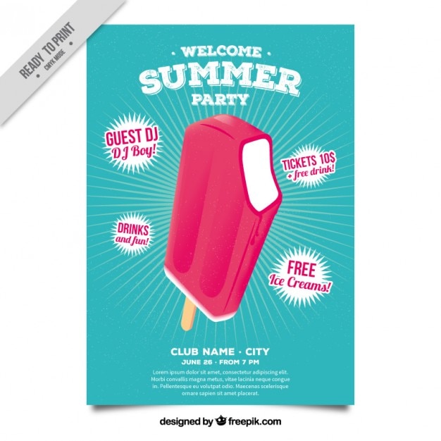 Free vector summer party flyer with an ice-cream