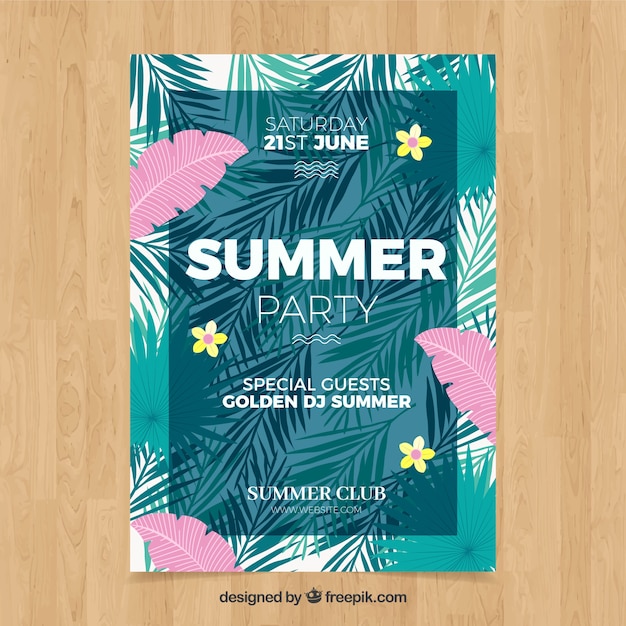 Summer party flyer with leaves