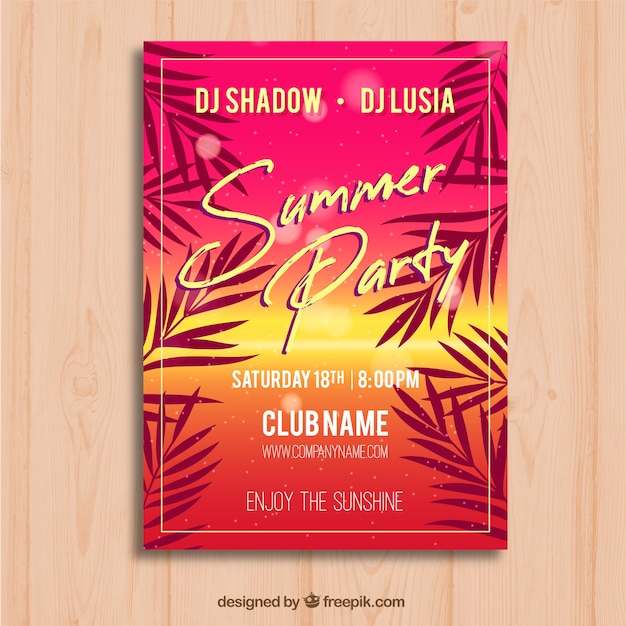 Free vector summer party flyer with palms