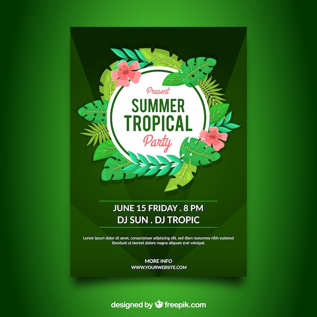 Free vector summer party flyer with plants