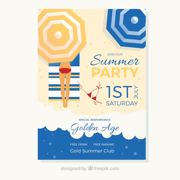 Free vector summer party invitation in flat design