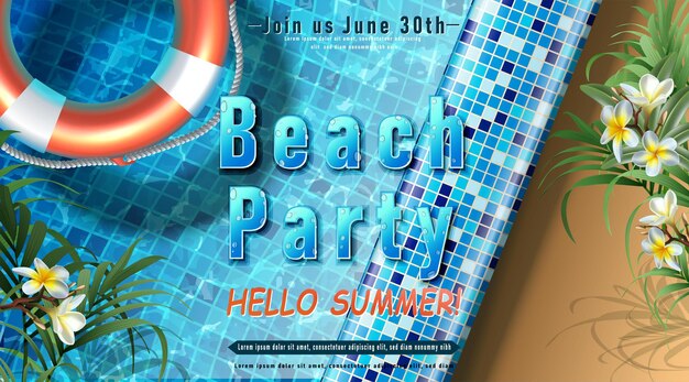summer party invitation template Pool party with inflatable rings in the water