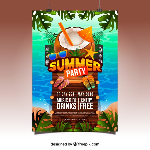 Summer party invitation with beach elements in realistic style