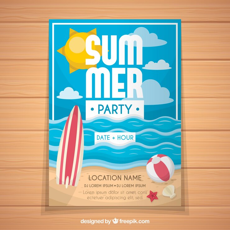 Free Vector summer party invitation with beach view