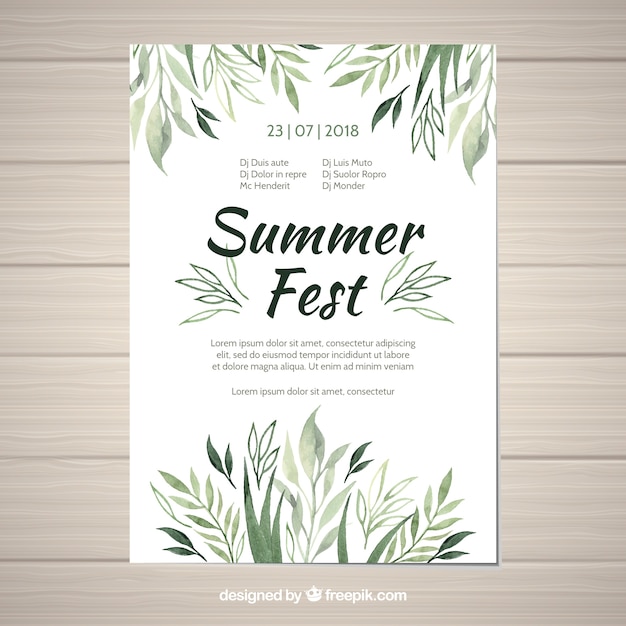 Free vector summer party invitation with different leaves