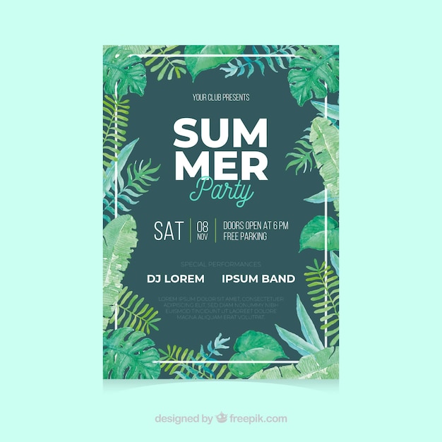 Summer party invitation with different plants