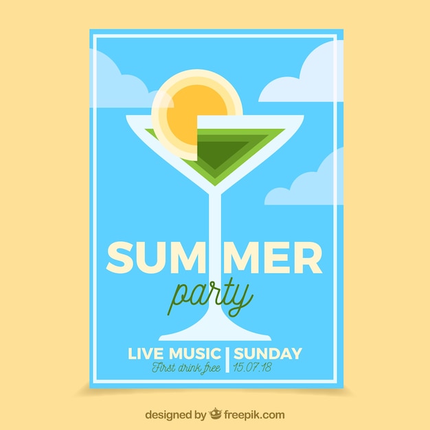 Free vector summer party invitation with drink in flat style