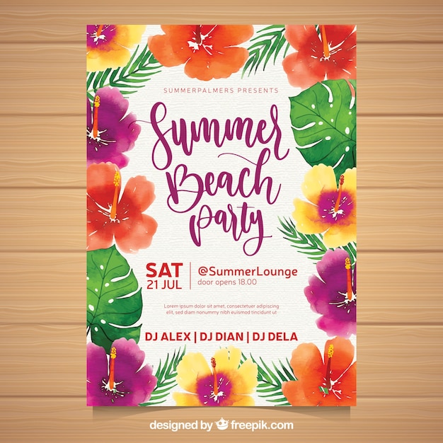 Free vector summer party invitation with flowers of warm colors