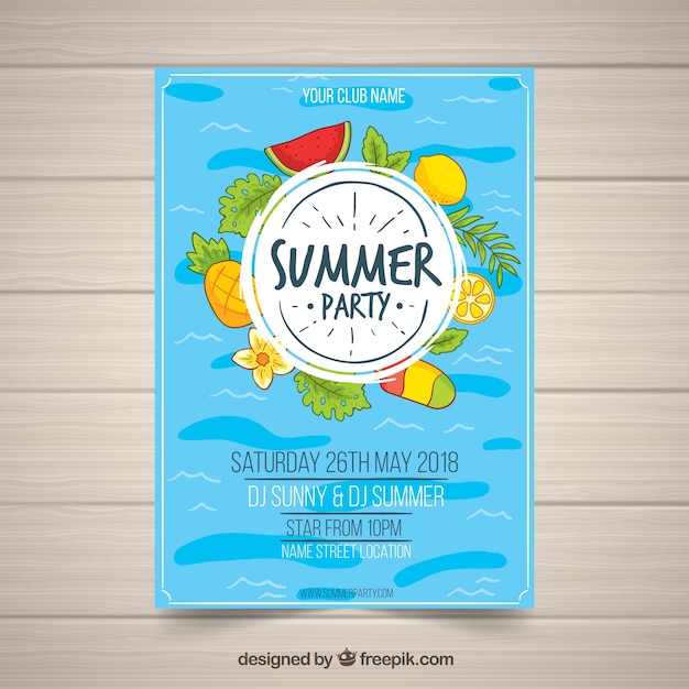 Summer party invitation with fruits and plants