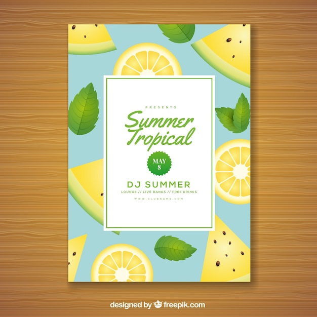 Free vector summer party invitation with fruits in realistic style