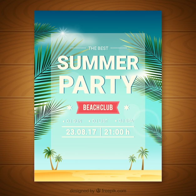 Free vector summer party invitation with palm trees