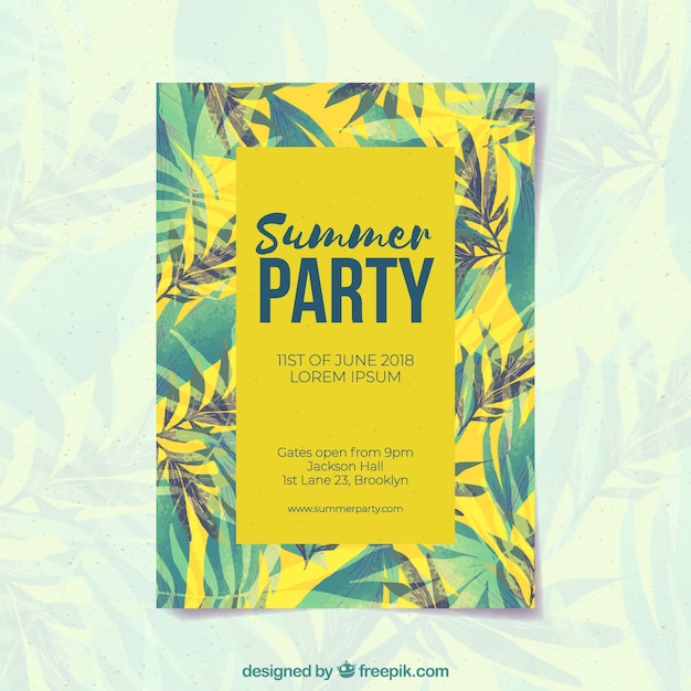 Free vector summer party invitation with plants