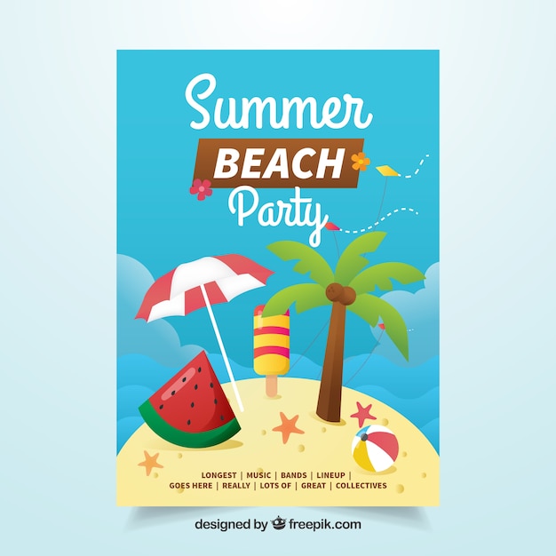 Summer party leaflet with items in flat design