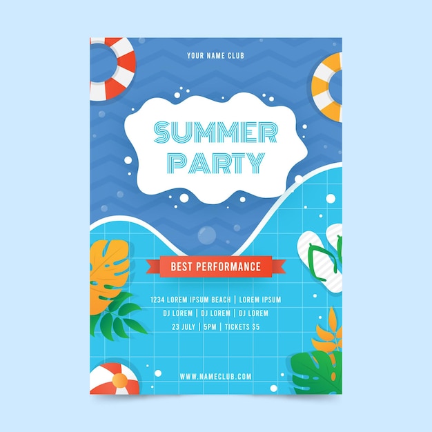 무료 벡터 여름 파티 포스터 평면 디자인