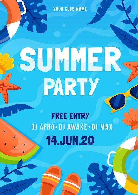 여름 파티 포스터 평면 템플릿 디자인