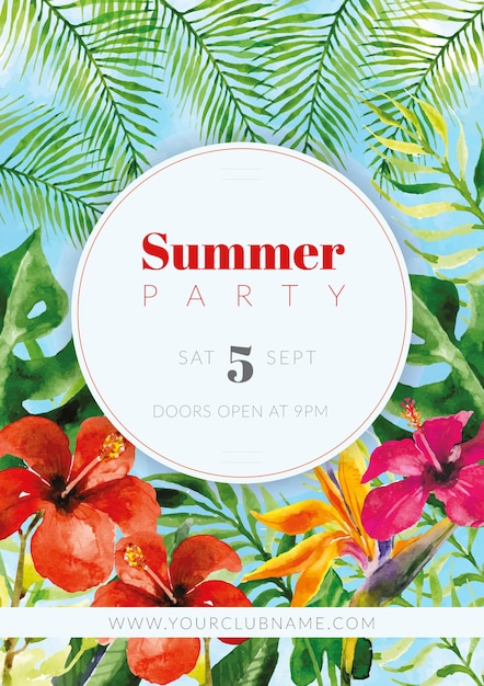 Summer party poster, floral theme