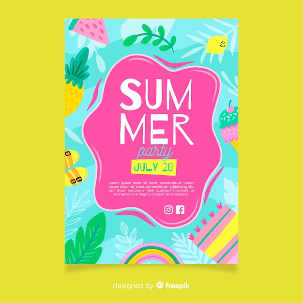 Summer party poster or flyer template ready to print