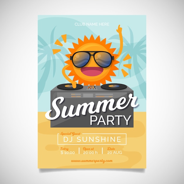 Free vector summer party poster template in flat design