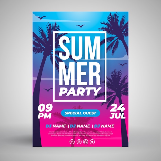 Summer party poster template in flat design