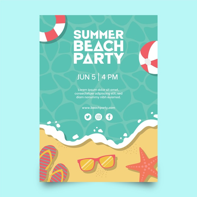 Summer party poster template in flat design