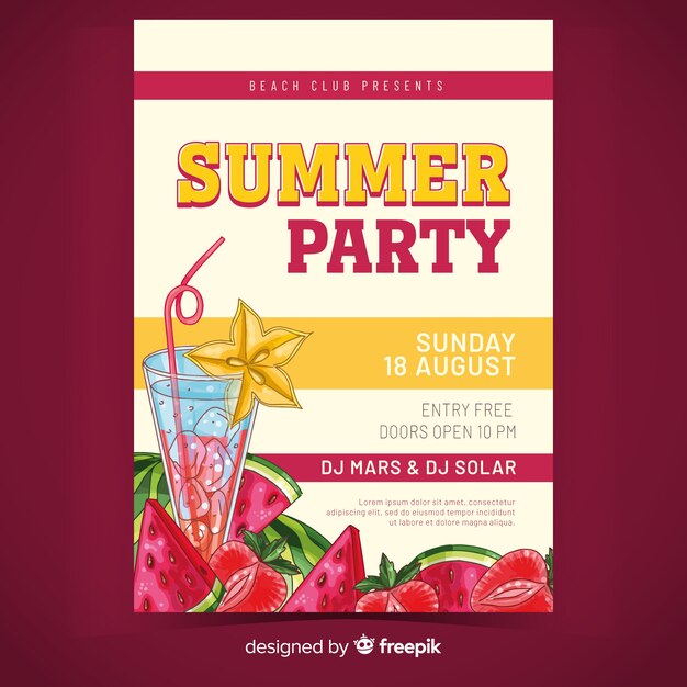 Summer party poster template and juice