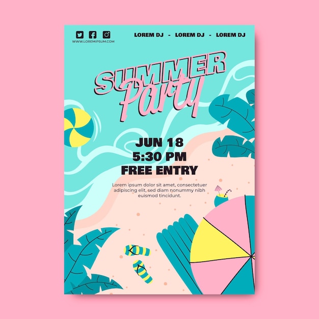 Summer party poster template with beach