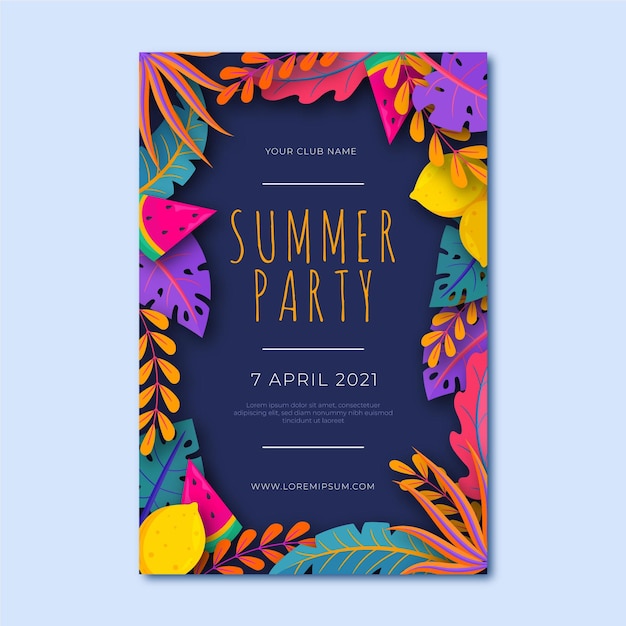 Free vector summer party poster template with colorful leaves