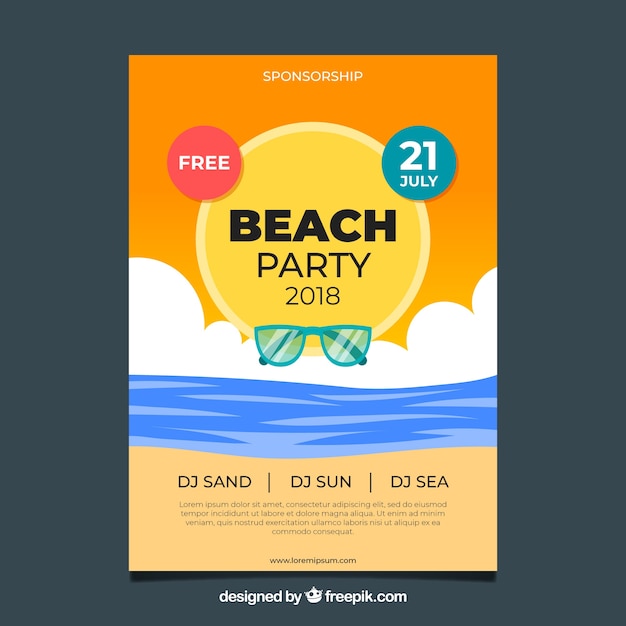 Free vector summer party poster template with flat design