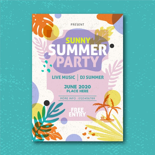 Summer party poster template with leaves