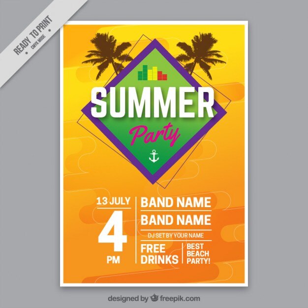 Summer party poster template with palm trees