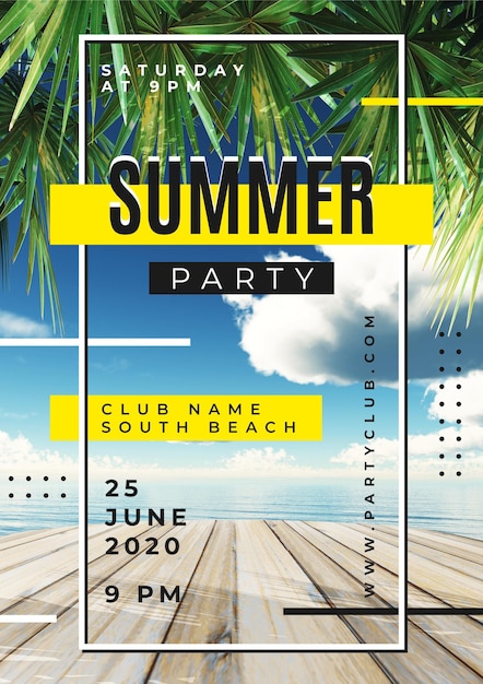 Free vector summer party poster template with photo