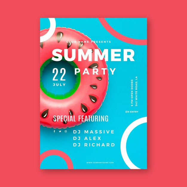Summer party poster template with photo
