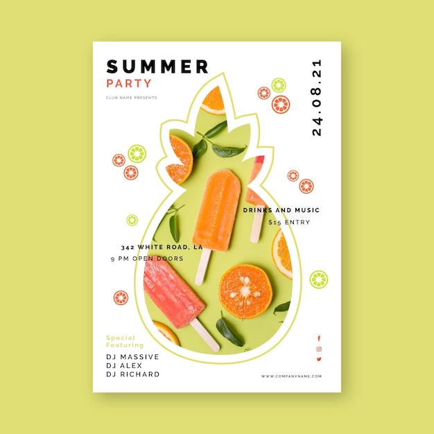 Free vector summer party poster template with photo