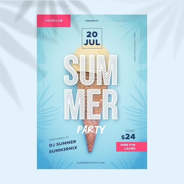 Summer party poster template with photo