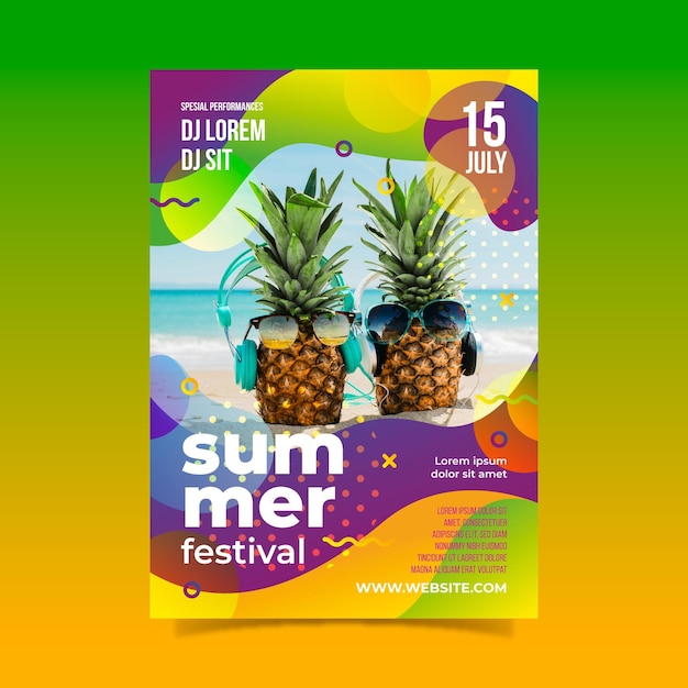 Summer party poster template with photo