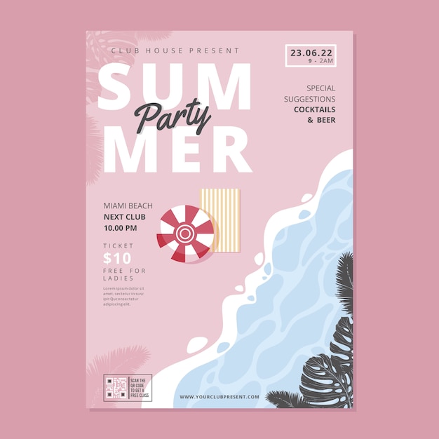 Free vector summer party poster template