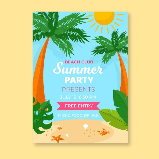 Free vector summer party poster template