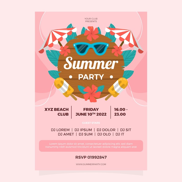 Summer party poster template Free Vector