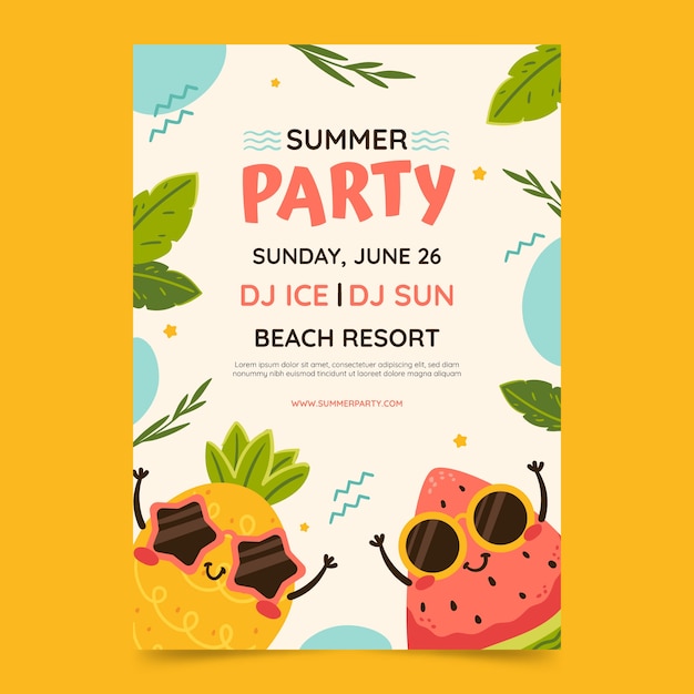 Free vector summer party poster template