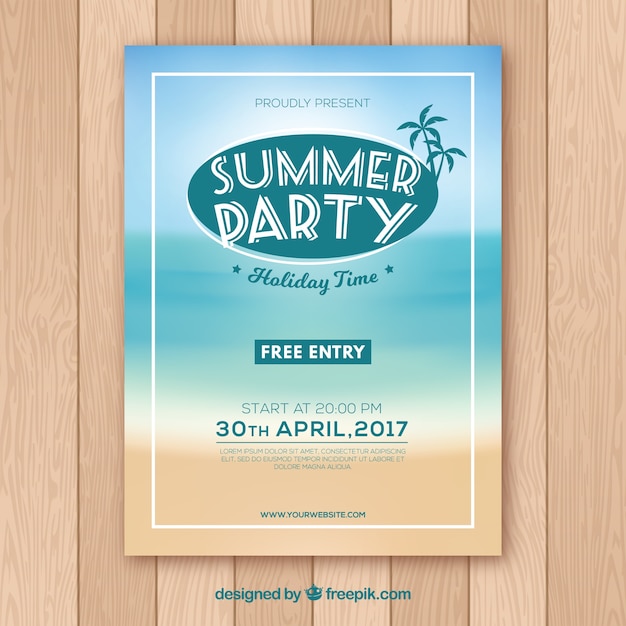 Free vector summer party poster with beach design