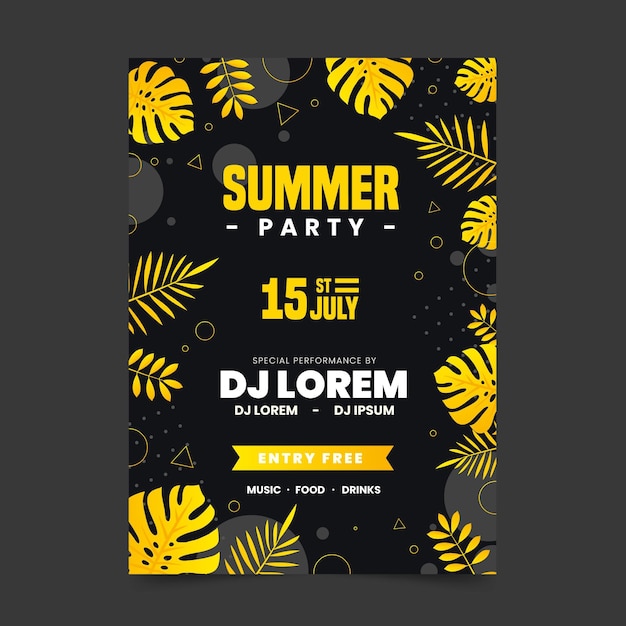 Free vector summer party poster with foliage
