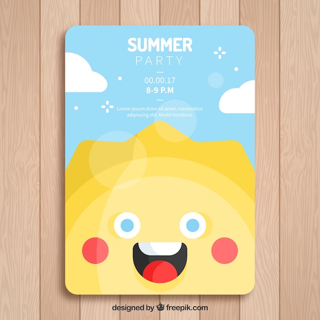 Summer party poster with happy sun character